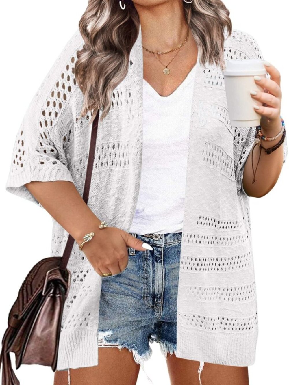 Plus Size Lightweight Crochet Cardigan for Women Summer Kimonos